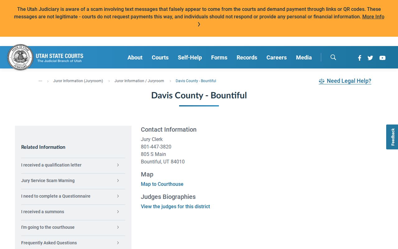 Bountiful courthouse criminal case record location in Davis County