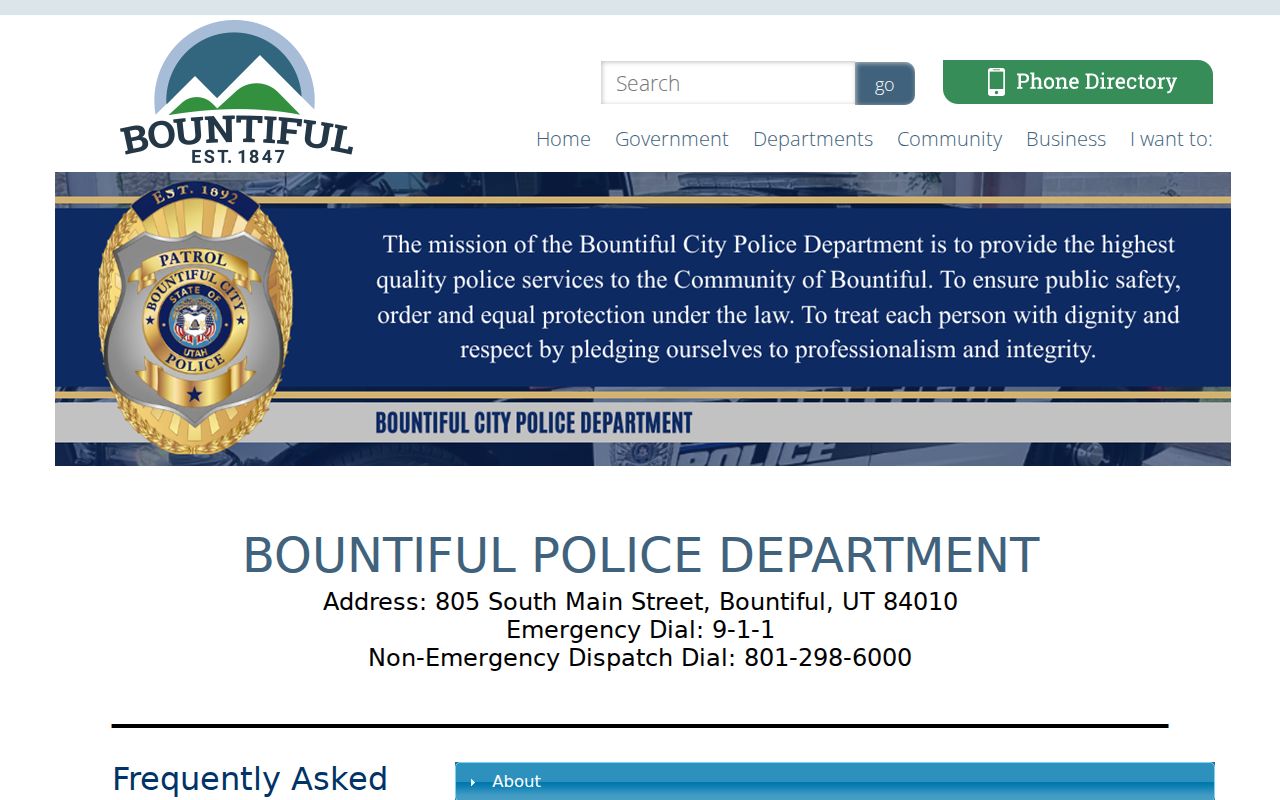 Bountiful Police Department criminal record access source in Davis County