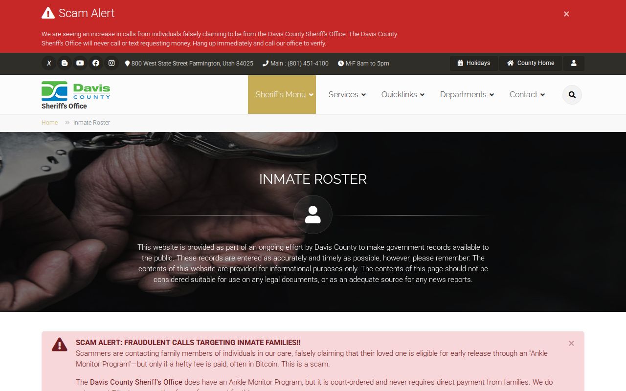 Davis County arrest search and current inmate roster interface