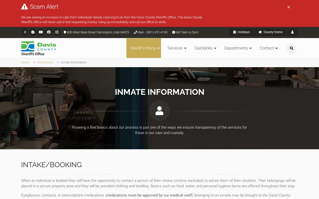 Davis County arrest booking and jail inmate information