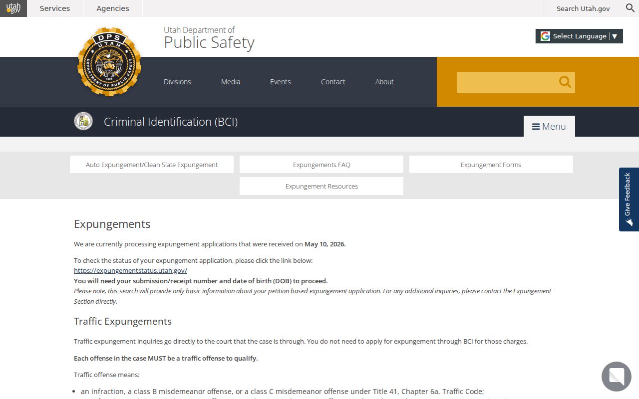 Utah BCI expungement guidance for Davis County criminal records