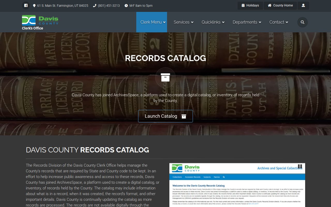 Davis County records catalog and ArchivesSpace access instructions