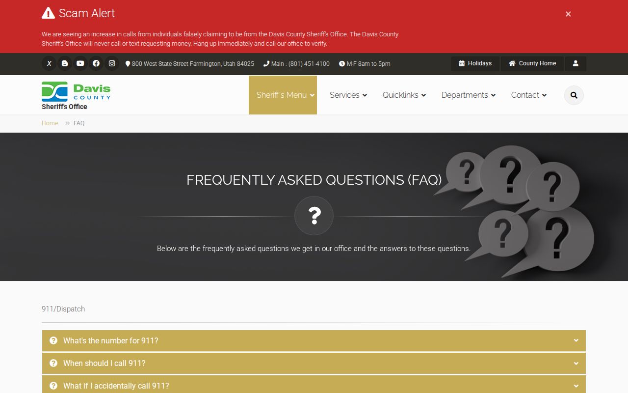 Davis County Sheriff records FAQ for reports and warrant questions