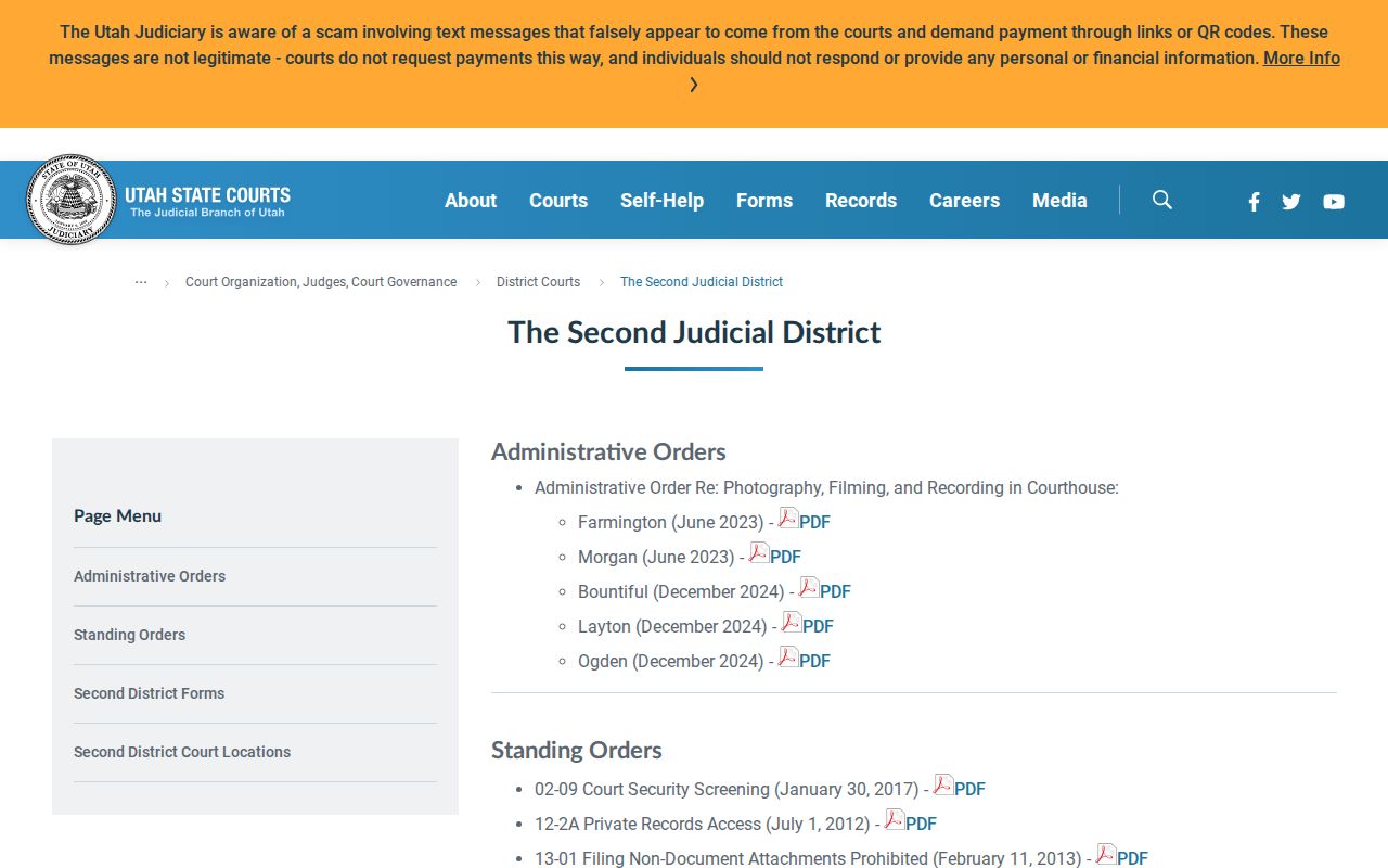 Davis County criminal court case locations in the Second District