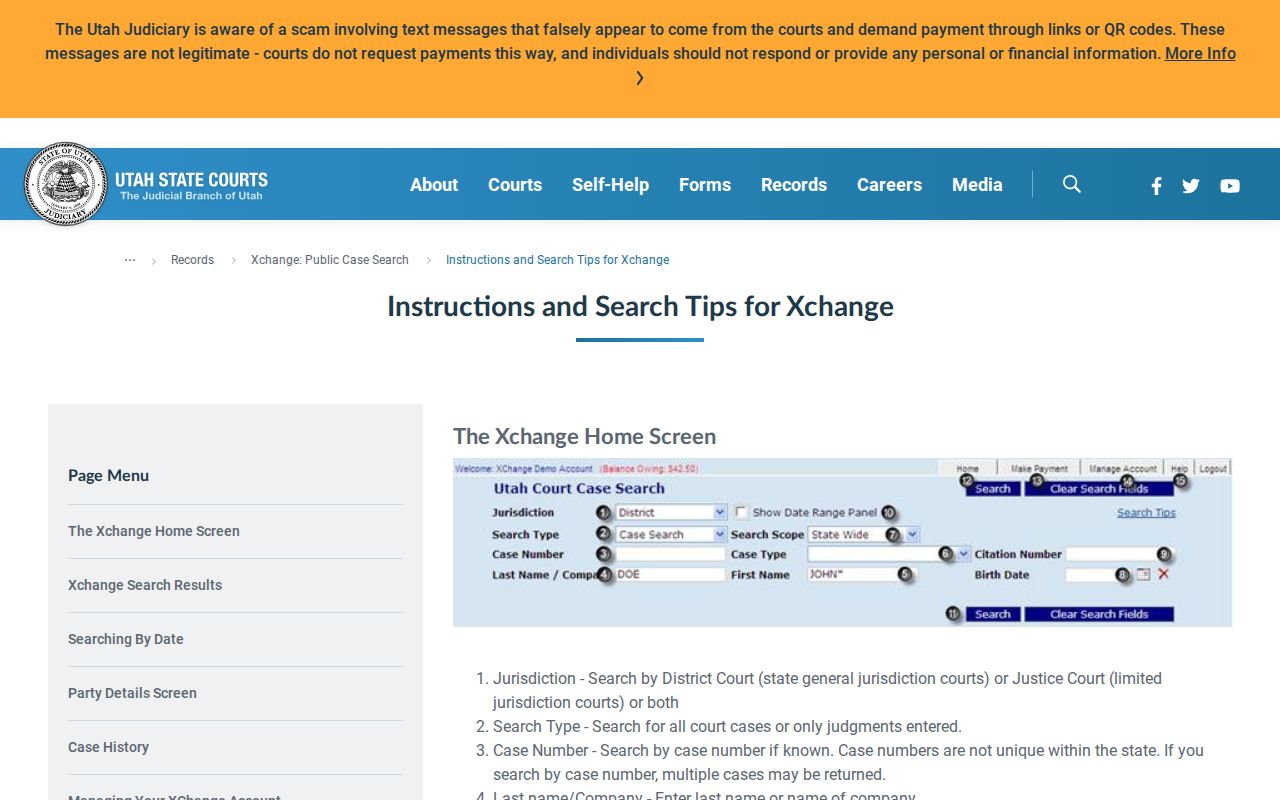 Davis County court case lookup help for Utah XChange