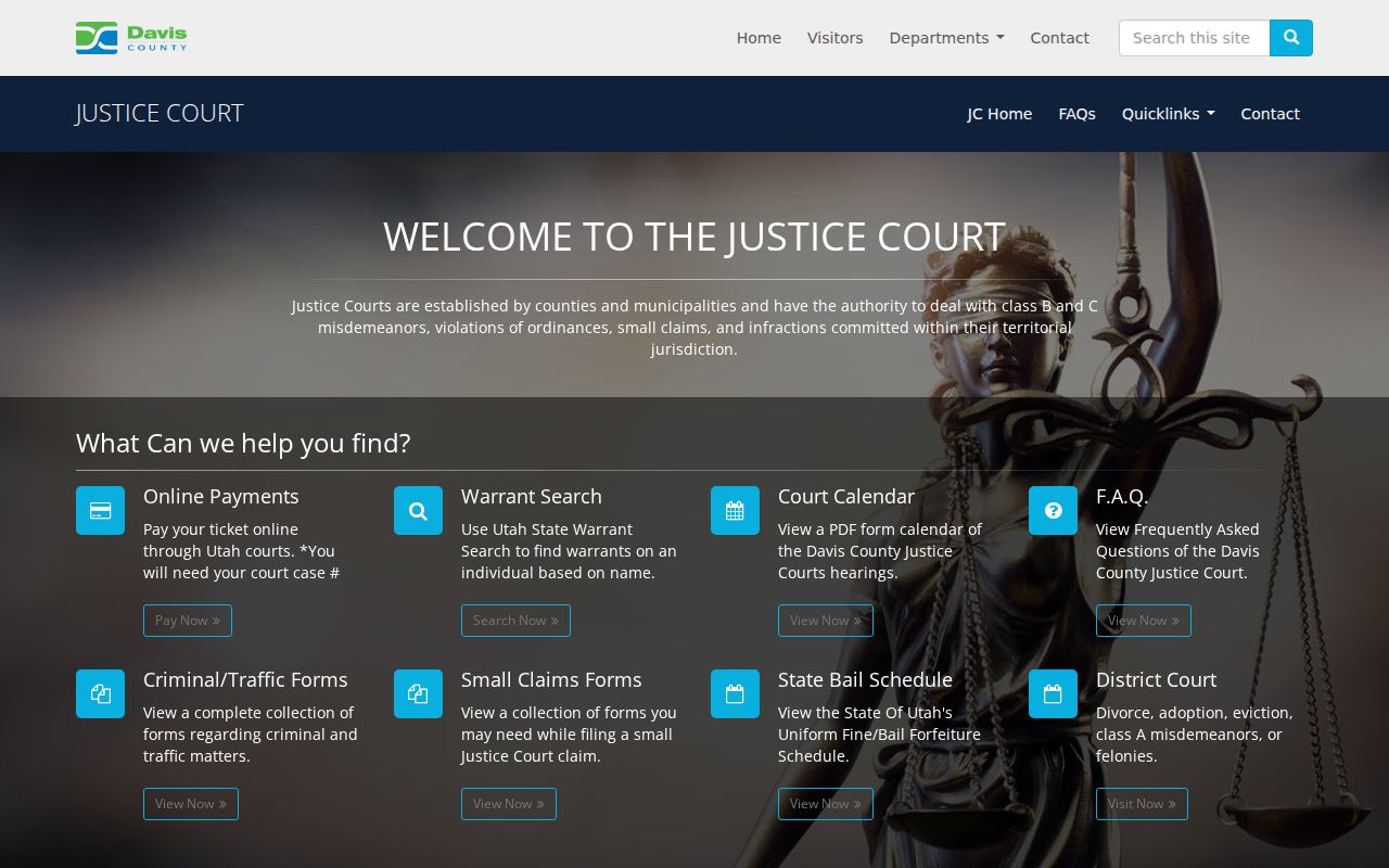 Davis County Justice Court case record access page